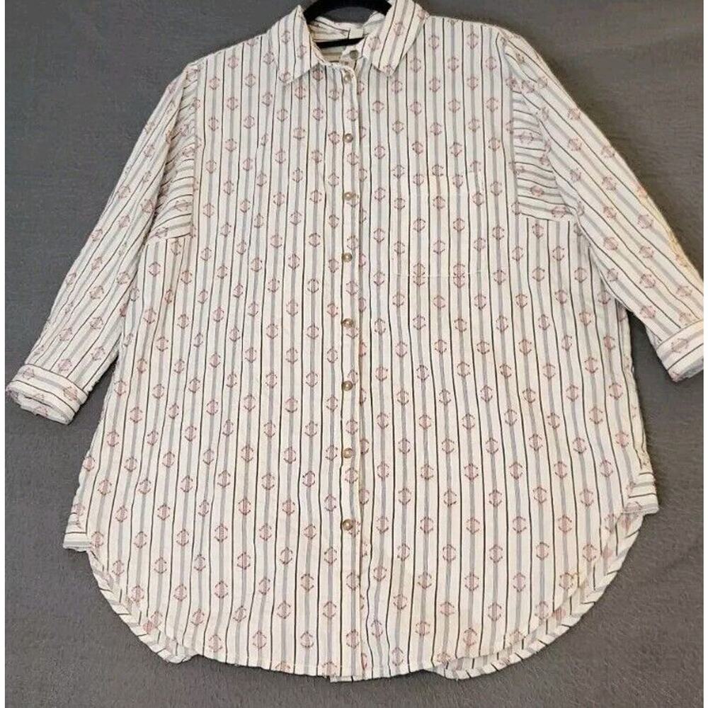 Anthropologie Pilcro Sz XS Germaine Boyfriend Button Down Shirt Oversized Boho